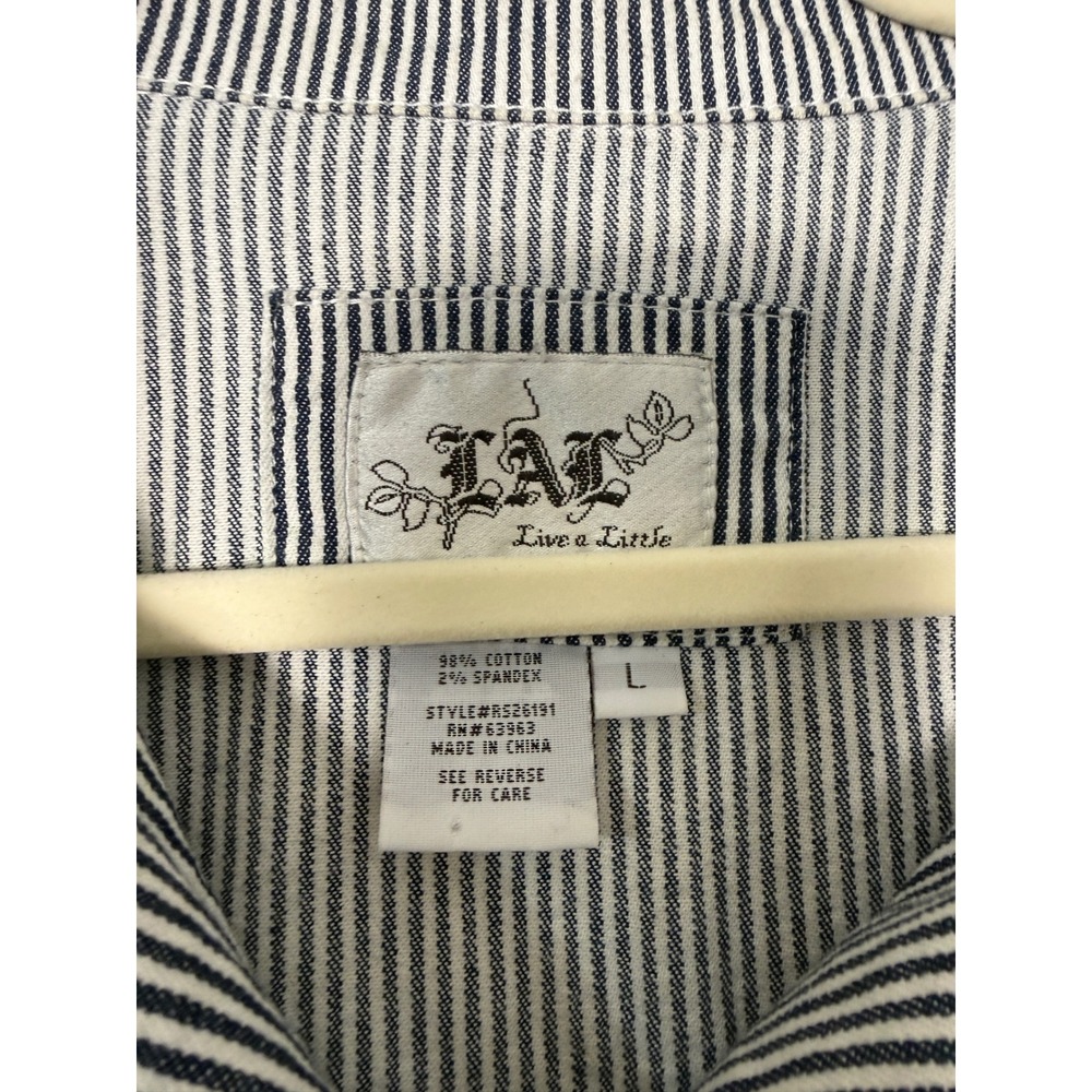 Live a Little Jacket Womens Large Blue Hickory Stripe Excellent Western Denim - Picture 2 of 7